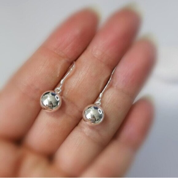 Sterling Silver bead ball drop earrings 10mm NEW - Picture 5 of 7